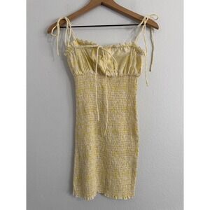 Princess Polly - Yellow Floral Mini Sundress Shirred Bodice Bow Tie Straps Sz 2